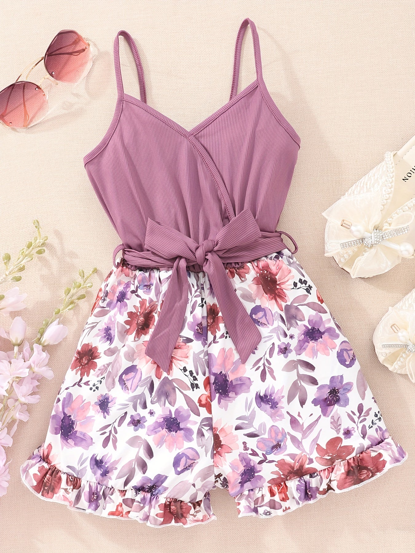 Boho Floral Spaghetti Strap V Neck Romper Jumpsuit