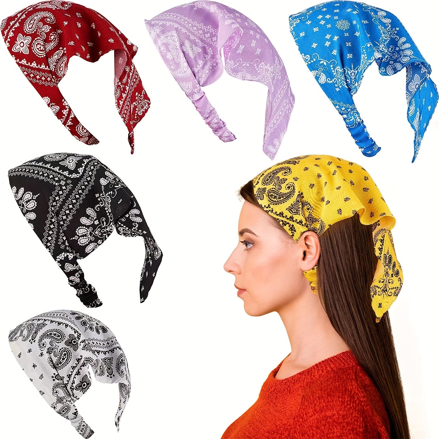Paisley Print Bandana Candy Elastic Triangle Headscarf Hijab Turban Cap