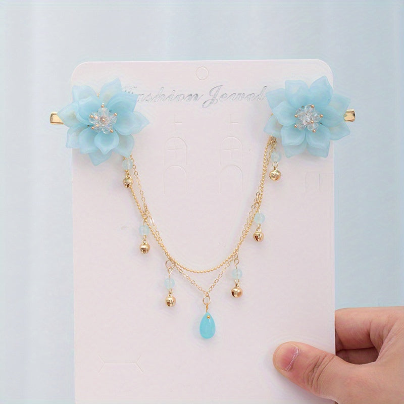 Chinese Style Flower Hair Clip with Tassel Chain - Headdress Jewelry