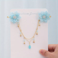 Chinese Style Flower Hair Clip with Tassel Chain - Headdress Jewelry