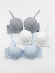 3 Pcs Lace Trim Push Up Bra Set