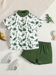 Boys Dino Outfit Short Sleeve Shirt & Shorts Set