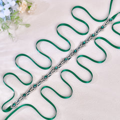 Green Satin Sash with Rhinestone Belt for Bridal Waist Accessory