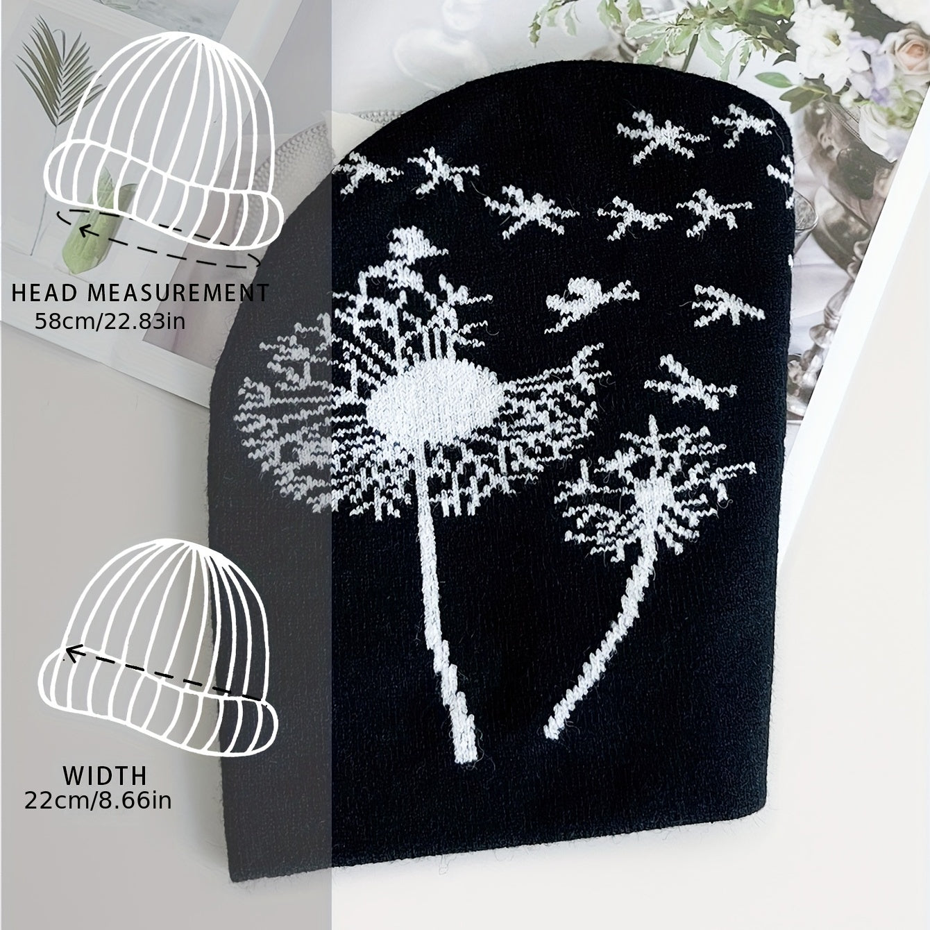 Dandelion Jacquard Beanie Soft Knit Hat Hip Hop Warm Skull Cap
