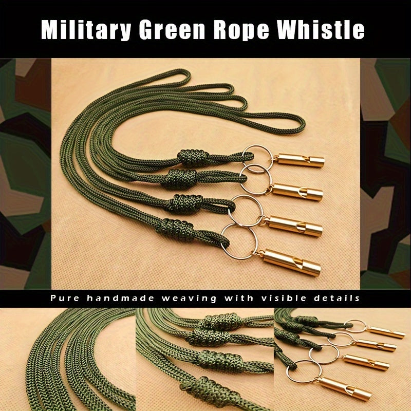 Brass Whistle Key Ring Army Green Rope Emergency Whistle