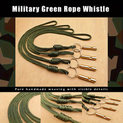 Brass Whistle Key Ring Army Green Rope Emergency Survival Whistle