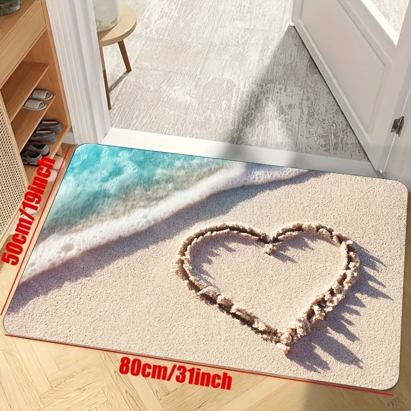 Beach Element Heart Print Rug Romantic Warm Mat