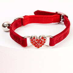 Stylish Rhinestone Heart Pet Collar with Bell - Safe and Adorable Accessory