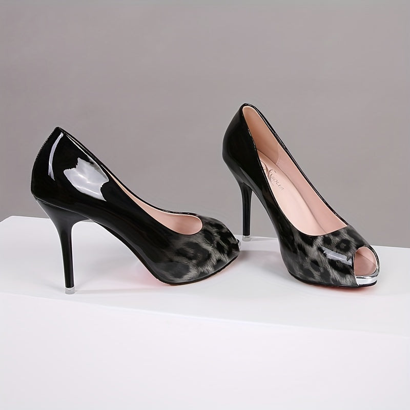 Leopard Print Stiletto Heels Open Toe Dress Shoes