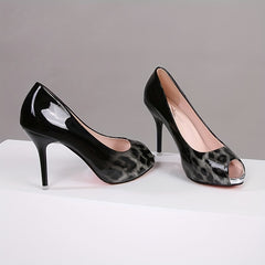 Leopard Print Stiletto Heels Open Toe Dress Shoes