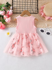 Girls Floral Sleeveless Mesh Dress