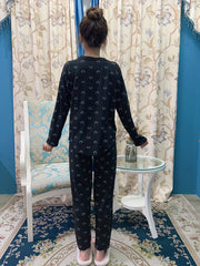 Smiling Print Lounge Set Long Sleeve Crew Neck Top & Pants