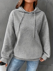 Popcorn Style Texture Hoodie Long Sleeve Drawstring Hoodies Women