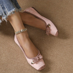 Women's Bowknot Ballet Shoes Square Toe Slip On