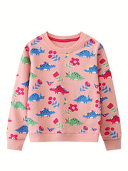 Floral Dinosaur Crew Neck Sweatshirt for Girls