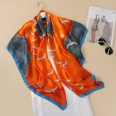 Square Scarf Block Seabird Wave Print Shawl Windproof Sunscreen