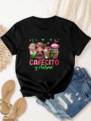 Coffee Girl Print T Shirt Short Sleeve Casual Sport Tops Women's Clothing