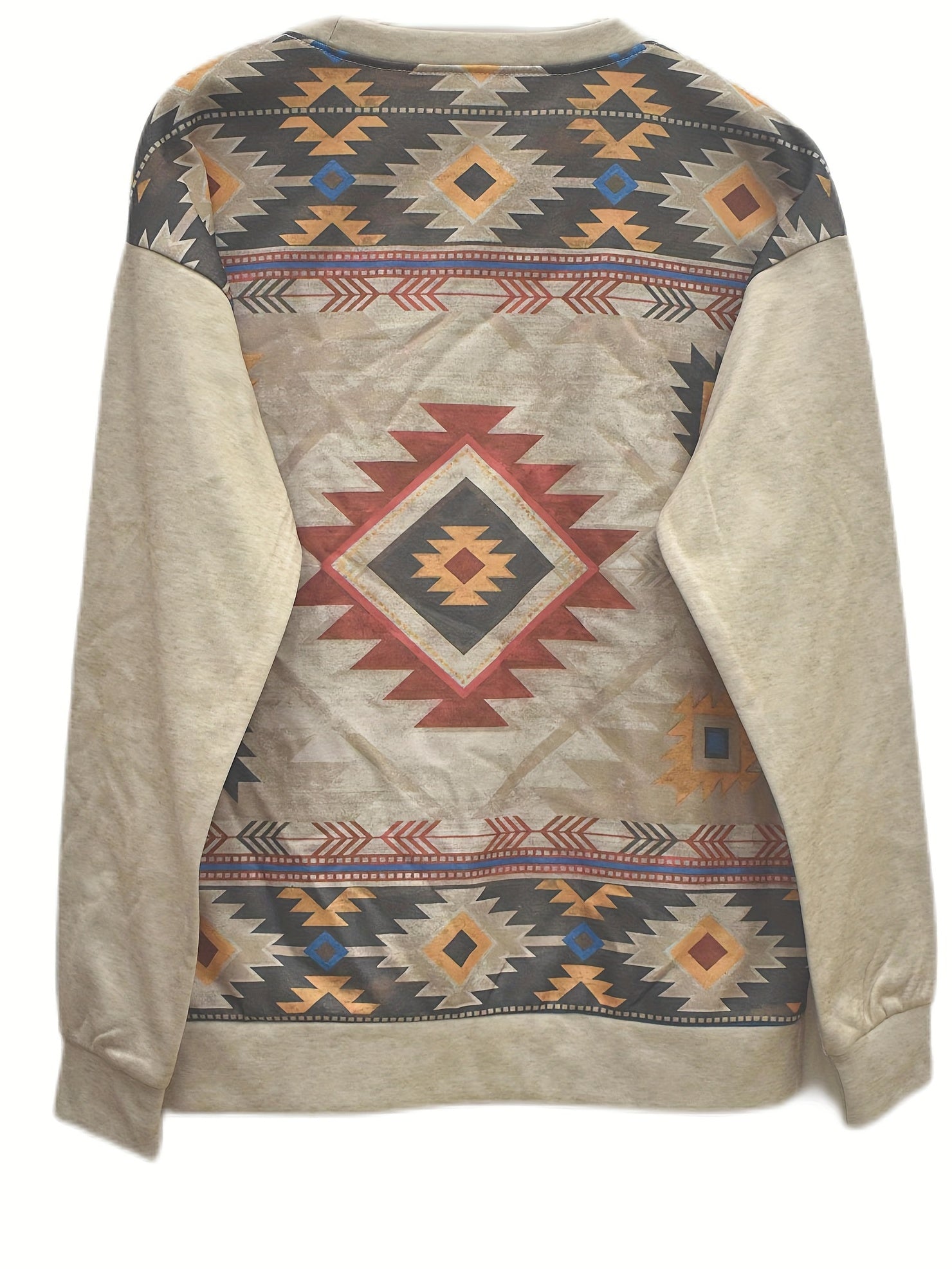 Vintage Ethnic Print Pullover Sweatshirt Long Sleeve Crew Neck
