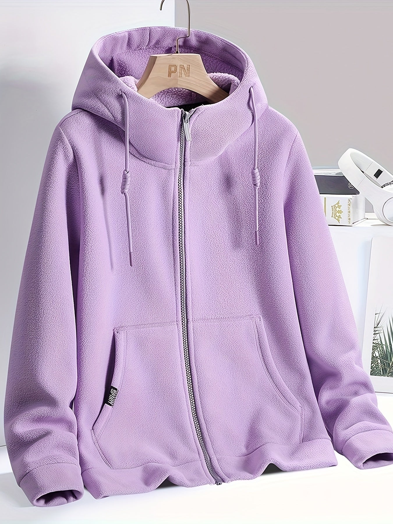 Warm Fleece Hooded Jacket with Zipper Pocket