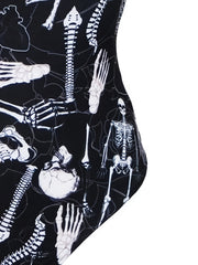Skeleton Print Round Neck One Piece Bathing Suit