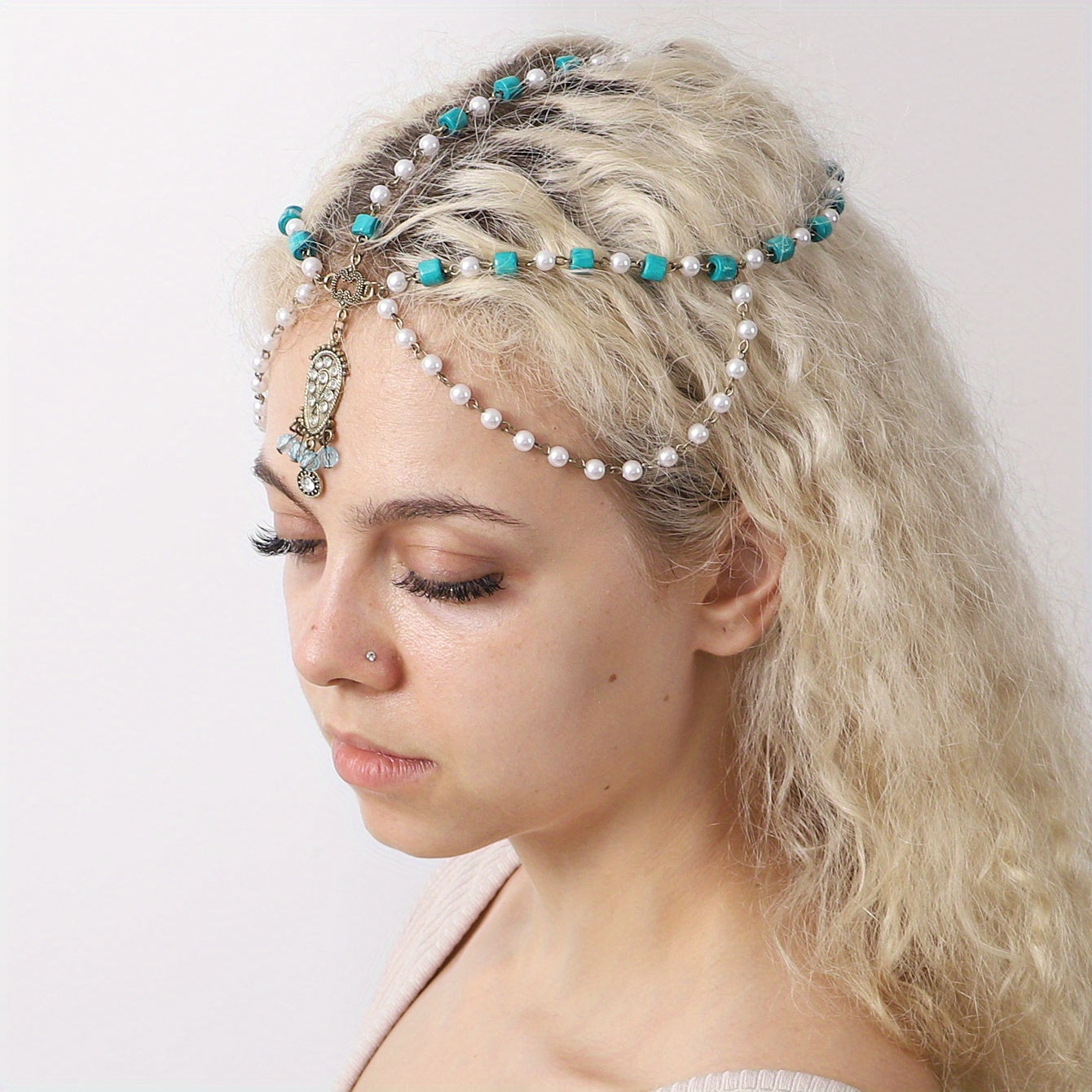 Faux Pearl Beaded Head Chain Vintage Hair Accessories