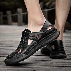 Men's Leather Sandals Closed Toe Fisherman Summer Shoes
