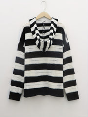 Striped Long Sleeve Stretch Hooded Jumper