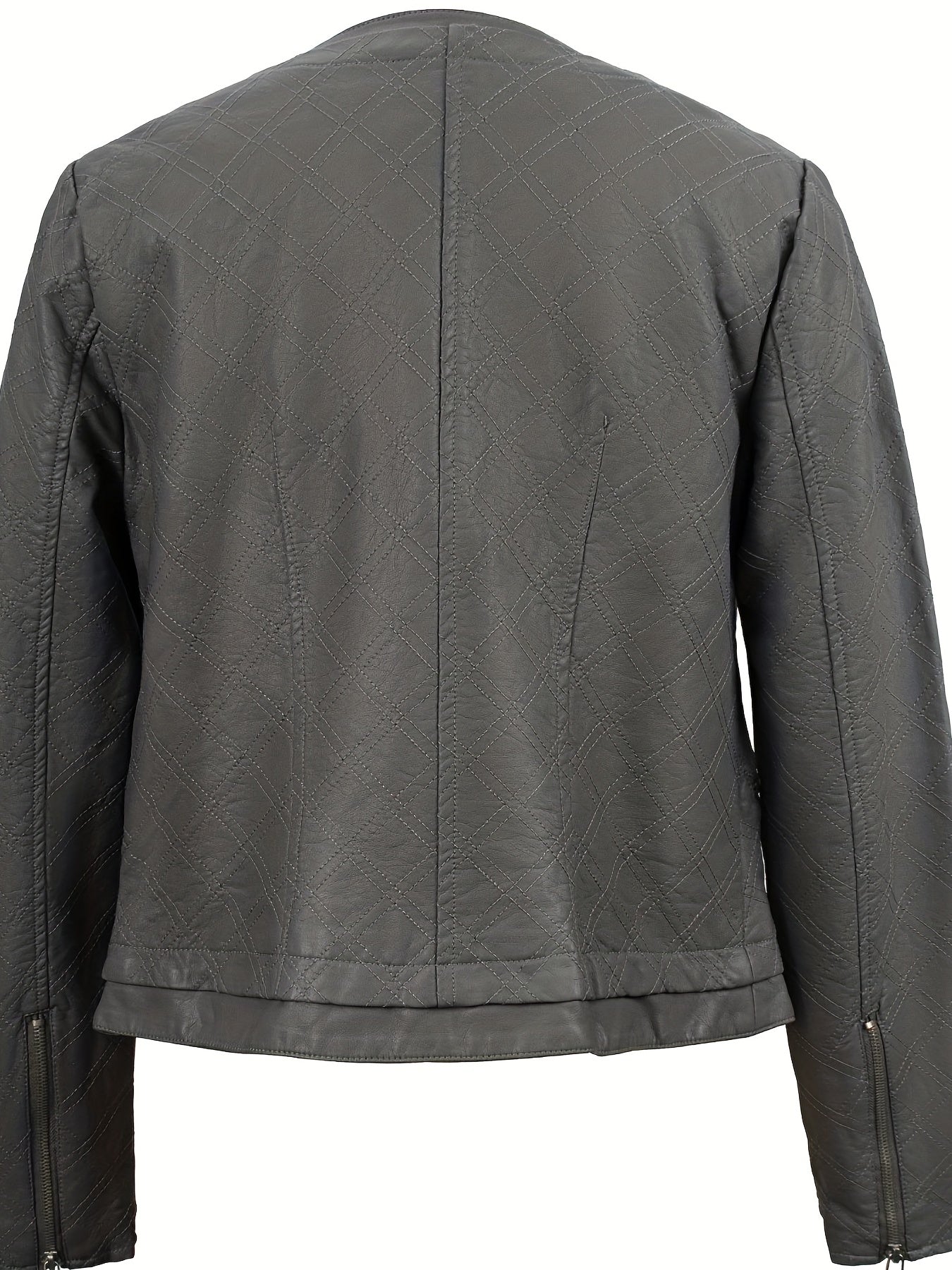 Faux Leather Quilted Jacket Zipper Motor Vintage Long Sleeve