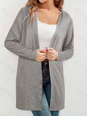 Casual Cardigan Women's Plus Solid Long Sleeve Open Front