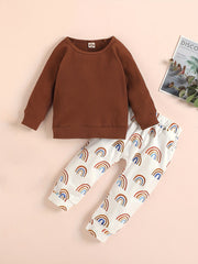 Baby Girl's Ribbed Top & Rainbow Print Pants Set