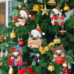 Adorable Pug Charm Phone Keychain Holiday Decor Christmas Trees
