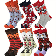 6 Pairs Boys Horror Cartoon Anime Crew Socks Cotton Blend Breathable Mid Tube