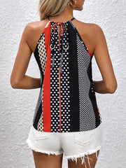Vintage Block Geo Print Halter Top Casual Sleeveless