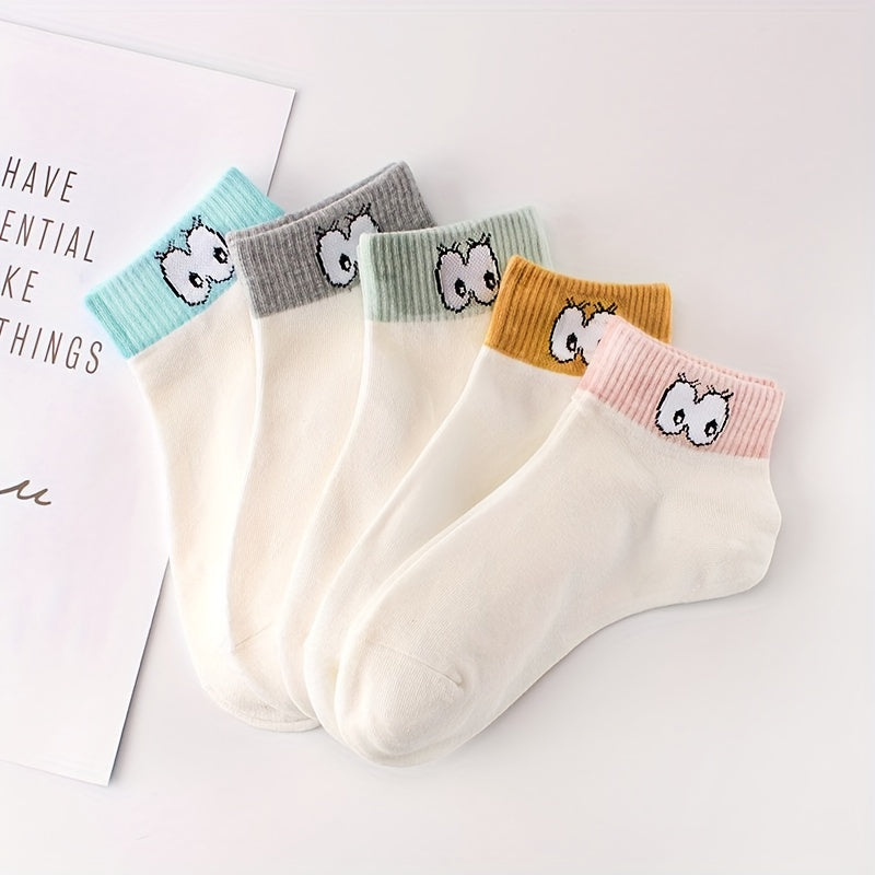 5 Pairs Cartoon Eyes Print Socks Women's Stockings