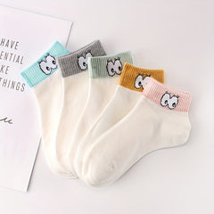 5 Pairs Cartoon Eyes Print Socks Women's Stockings