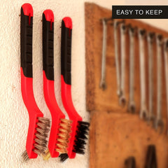 3-Piece Wire Brush Set Curved Handle Red 7 Inches