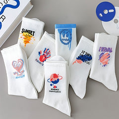 7 Pairs Women's Mixed Pattern Mid Tube Socks