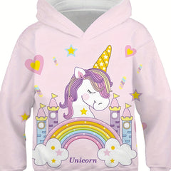 Boy's Rainbow Pony Graphic Hoodie Casual Breathable Sweatshirt