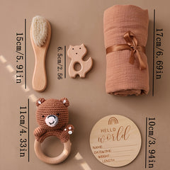 Cute Baptism Set: Towel, Hook, Rattle, Brush, Photo Prop