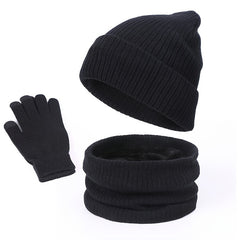 Winter Warm Hat Scarf Gloves Set Windproof Knitted Beanie for Men Women