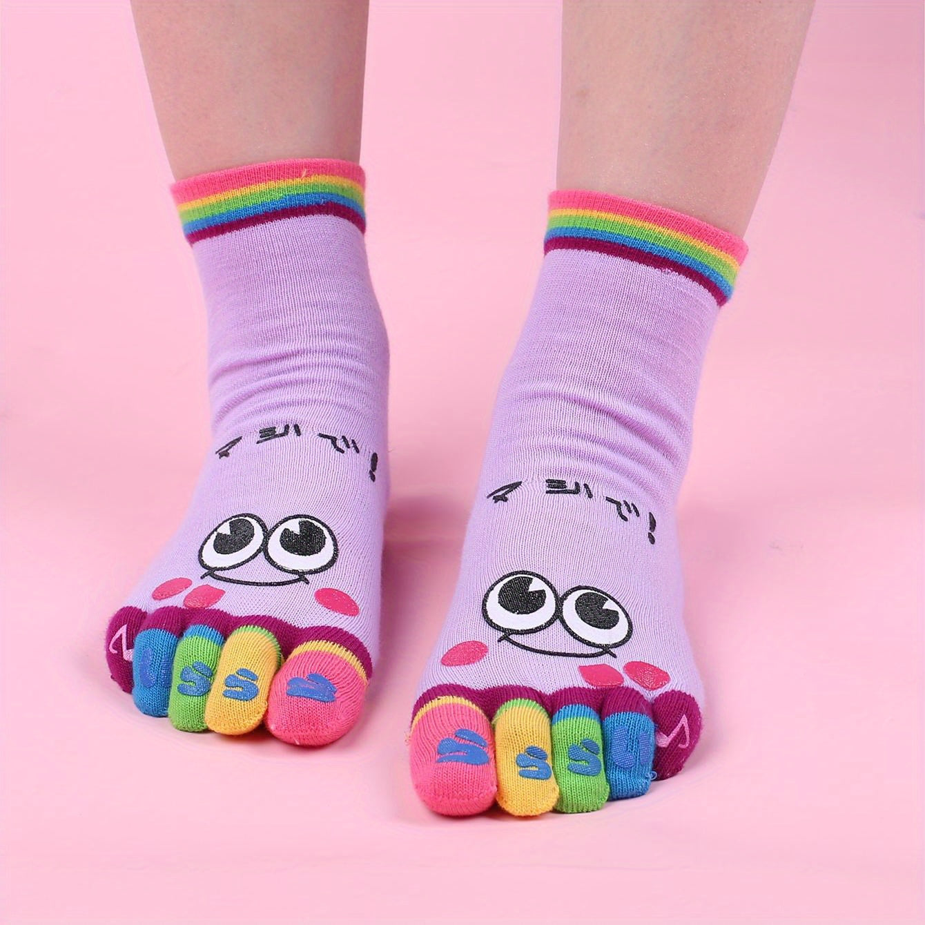 Cartoon Print Toe Socks Colorful Women's Sports Socks