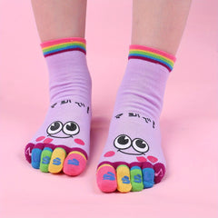 Cartoon Print Toe Socks Colorful Women's Sports Socks