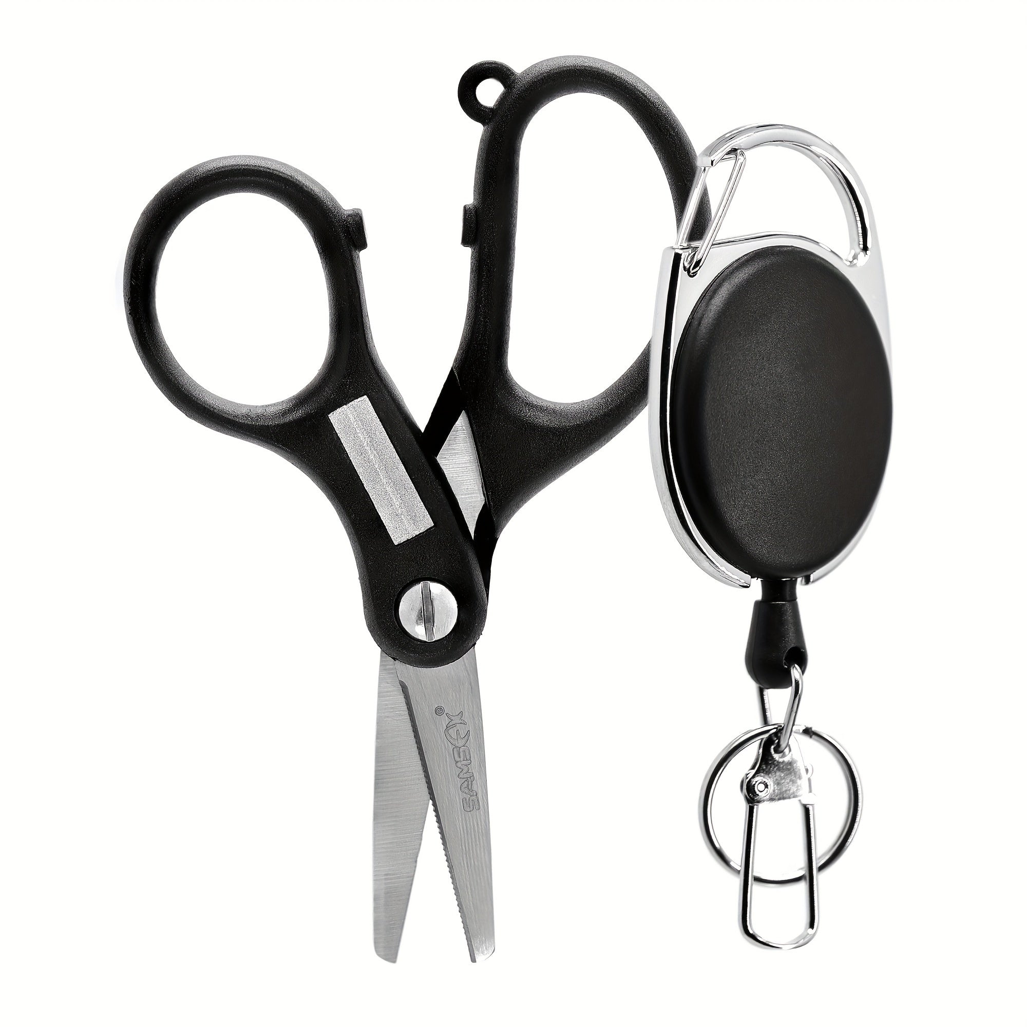 SAMSFX Retractable Lanyard Fishing Scissors with Hook Sharpeners