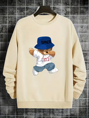 Kid's Cartoon Bear Pattern Sweatshirt SPACE Print Pullover Crew Neck