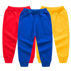 3pcs Boys Casual Active Sweatpants Breathable Jogger Sports Pants Kids Clothing