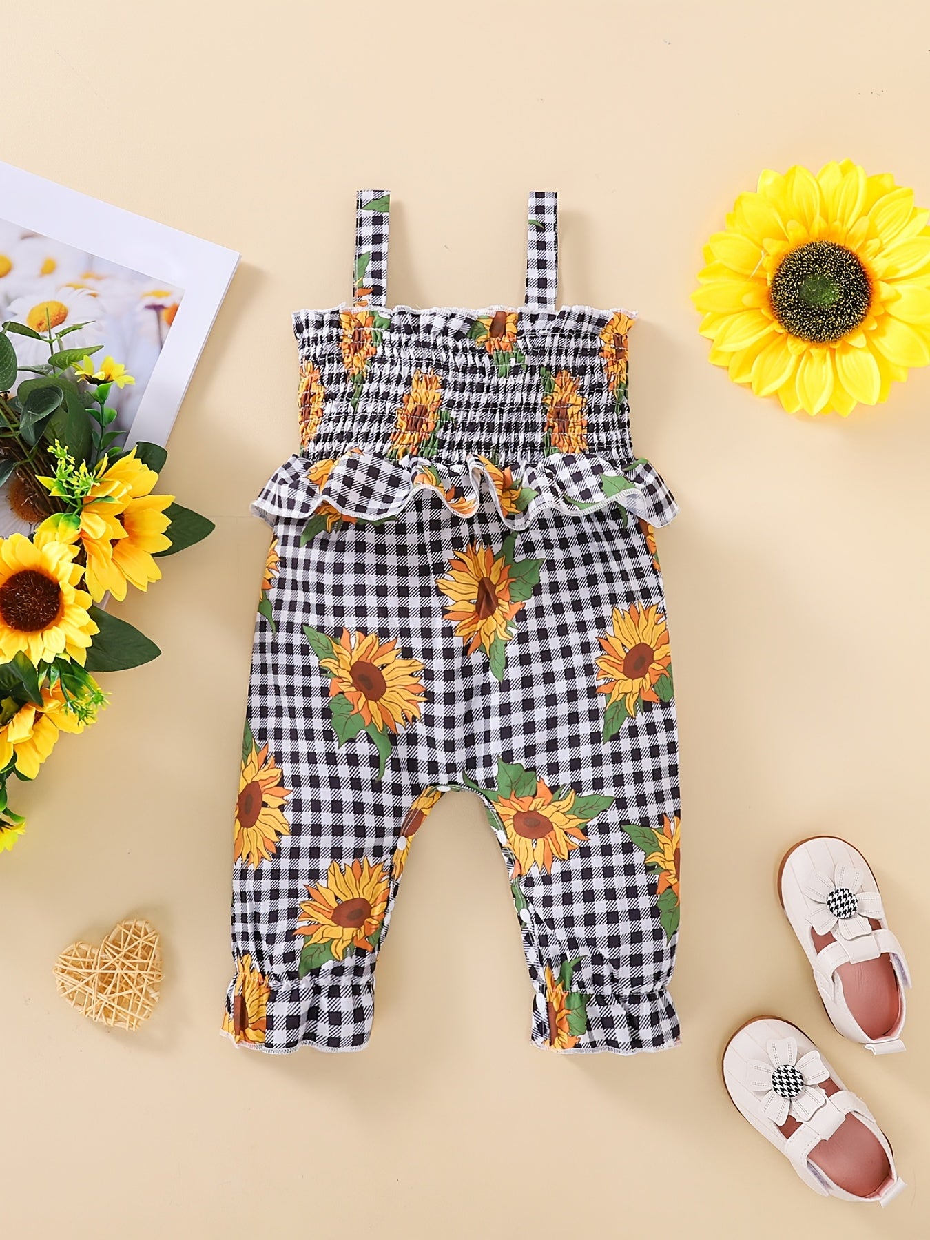Baby Girls Off the Shoulder Sunflower Jumpsuit