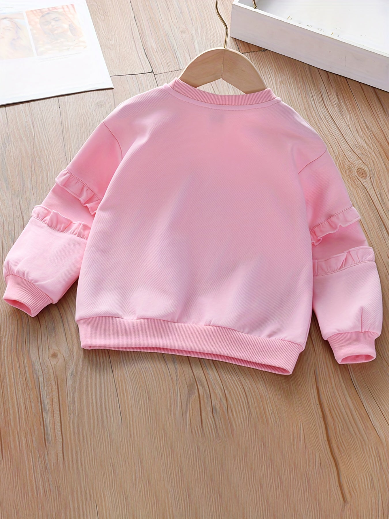 Girls Flowers Graphic Sweatshirt with Tulle, Long Sleeve Top Pullovers