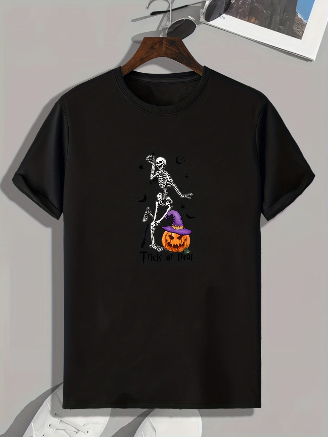 Halloween Skeleton & Pumpkin Pattern Print Men's T-shirt