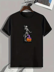Halloween Skeleton & Pumpkin Pattern Print Men's T-shirt