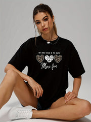 Leopard Heart Print T-Shirt Crew Neck Loose Short Sleeve Tee